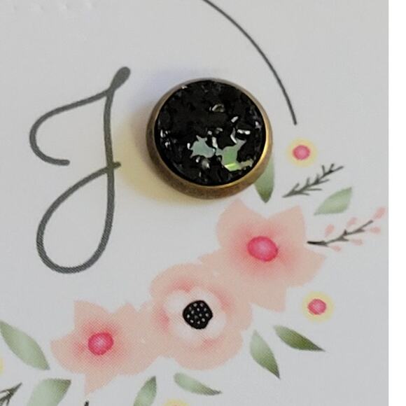 Black Iridescent Glitter Round Stud Earrings - Picture 2 of 2